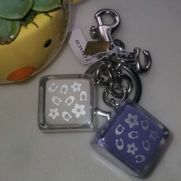 Coach Floral Cube/Dice Keychain Bag Charm in Lavender and Silver - Picture 4 of 8